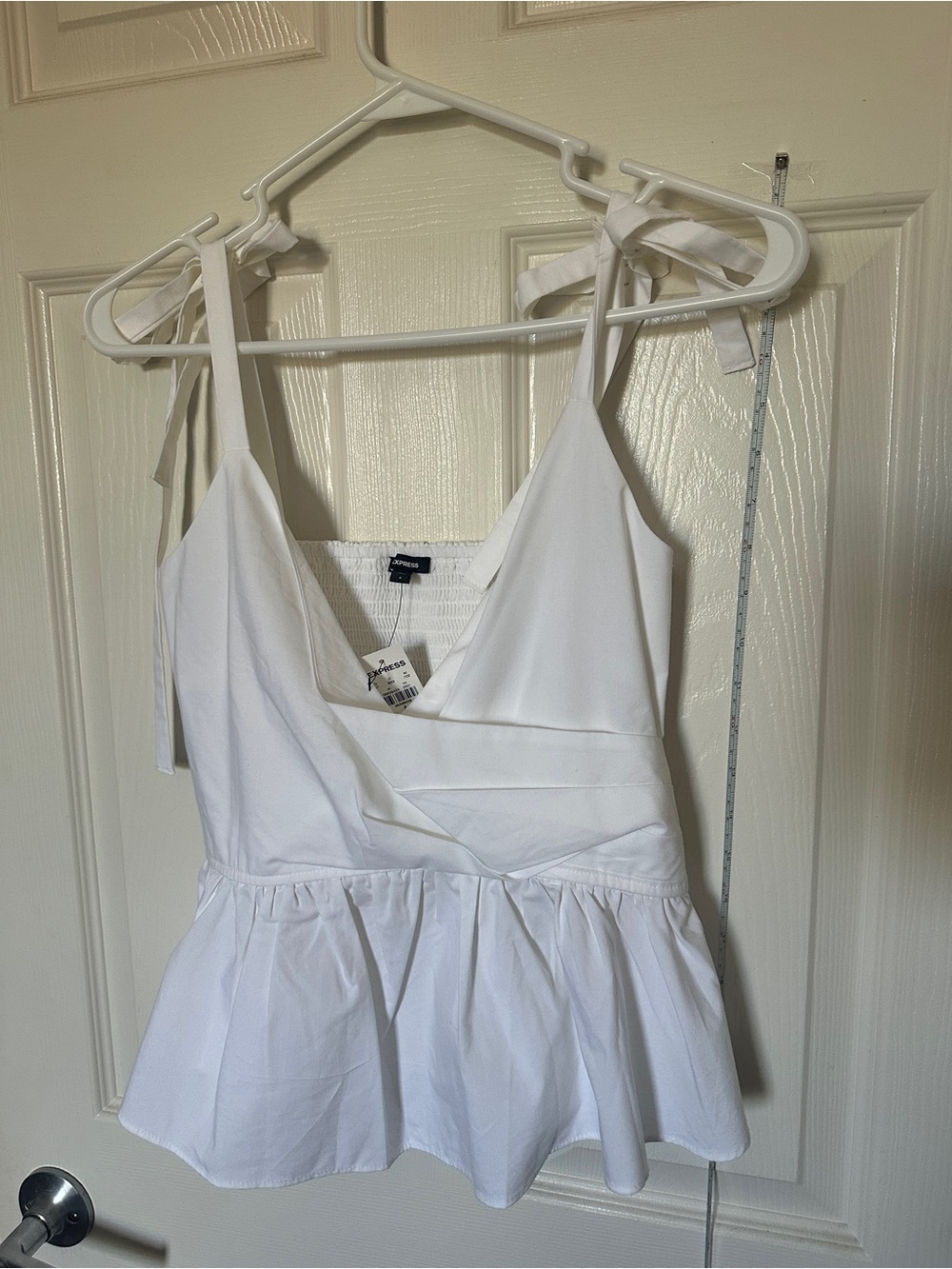 100% cotton Express White Strapless Peplum Tie-Shoulder Top